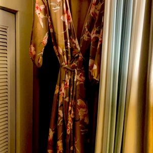 Floral wrap dress  hi-low lined sleeves sheer